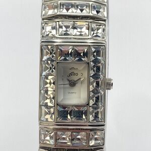 Alto Womens Watch Silver Tone Crystals Bling 19mm Faceted Crystal New Battery 7"